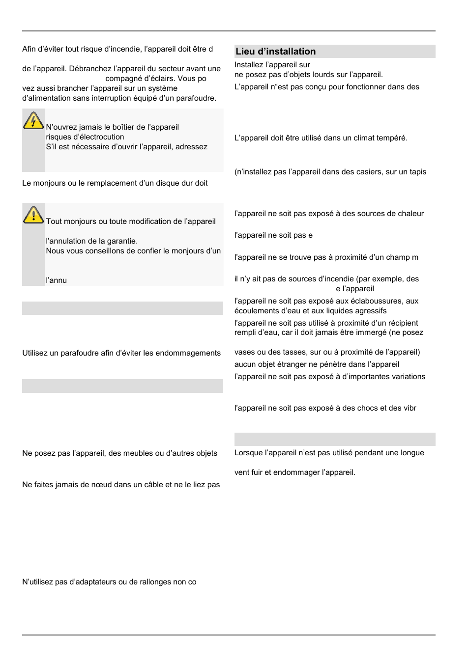 Consignes de sécurité importantes, Surcharge/surtension, Câbles | Lieu d’installation/environnement, Télécommande | ABUS TVVR45030 Operating instructions User Manual | Page 260 / 508