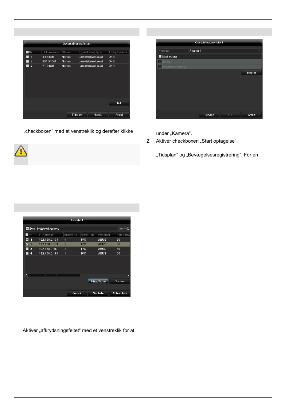Indstillingsassistent, Forvaltning af harddisk, Indstilling af netværkskameraer | Kameraoptagelse | ABUS TVVR45030 Operating instructions User Manual | Page 331 / 508