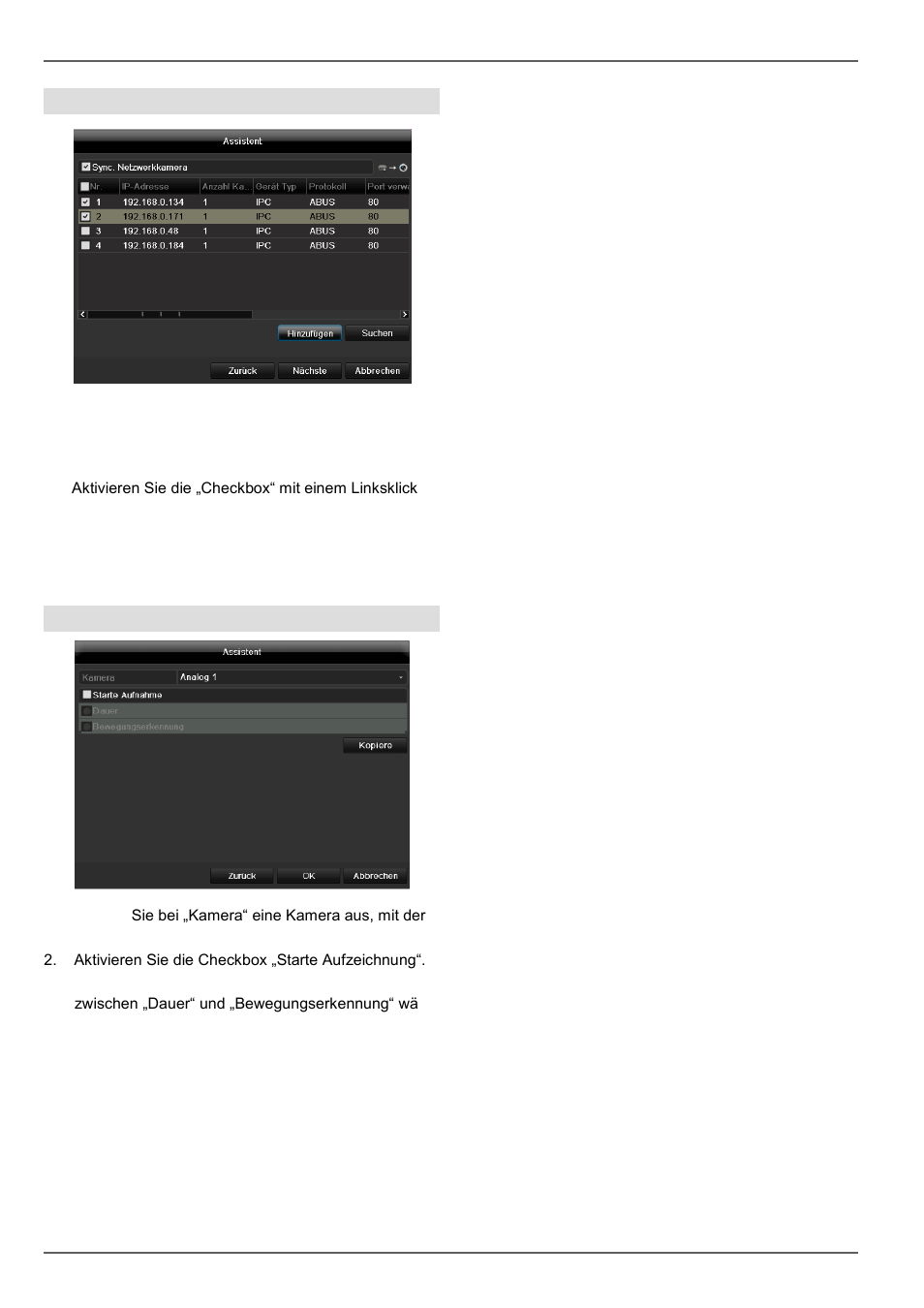 Einrichtungsassistent, Einrichtung von netzwerkkameras, Kameraaufzeichnung | ABUS TVVR45030 Operating instructions User Manual | Page 35 / 508