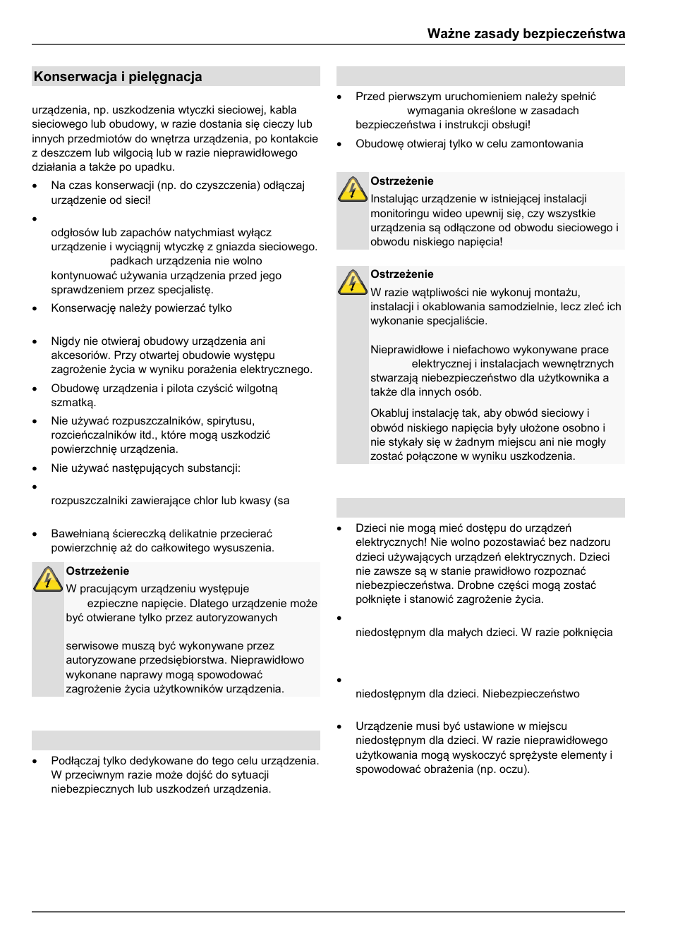 Ważne zasady bezpieczeństwa, Konserwacja i pielęgnacja, Akcesoria | Uruchomienie, Dzieci | ABUS TVVR45030 Operating instructions User Manual | Page 385 / 508