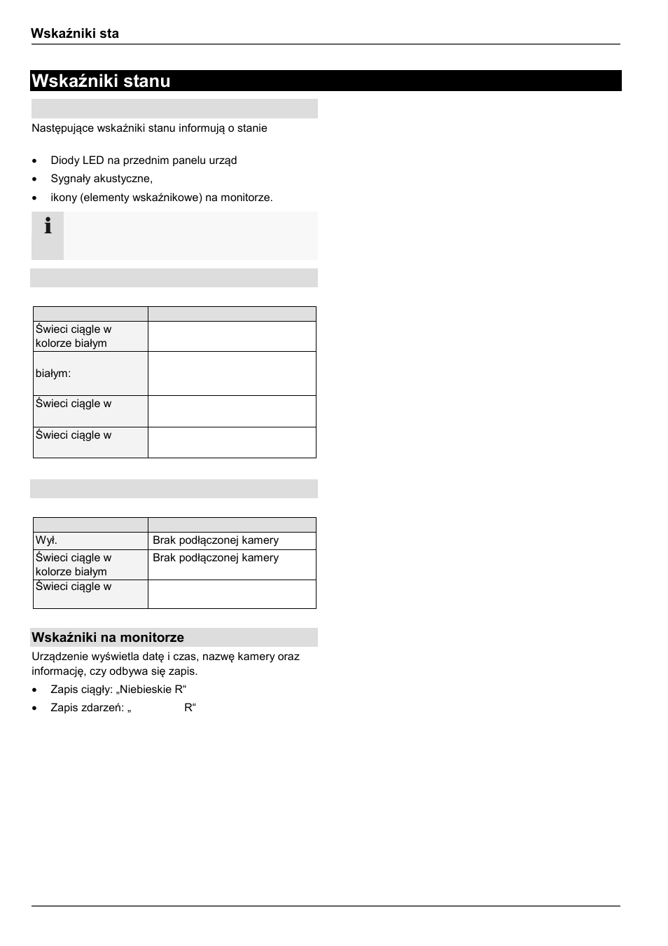 Wskaźniki stanu, Ogólne, Dioda led stanu dvr | Klawisze wyboru kamery dioda stanu led, Wskaźniki na monitorze | ABUS TVVR45030 Operating instructions User Manual | Page 392 / 508