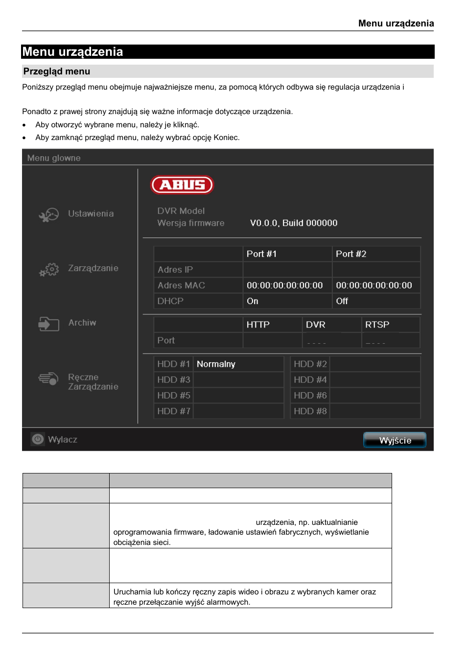 Menu urządzenia, Opis menu | ABUS TVVR45030 Operating instructions User Manual | Page 401 / 508
