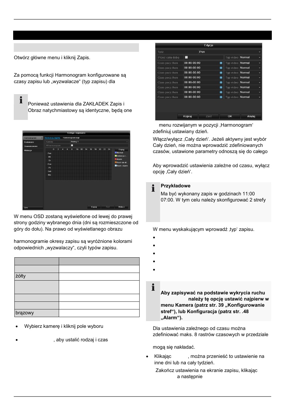 Harmonogram, Konfigur. nagrywania, Ustawianie | ABUS TVVR45030 Operating instructions User Manual | Page 416 / 508