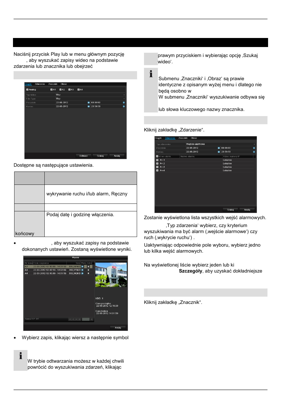 Odtwarzanie, Czas, Zdarzenie | Znacznik | ABUS TVVR45030 Operating instructions User Manual | Page 422 / 508