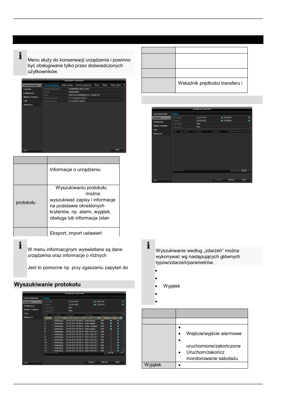 Konserwacja, Informacja o systemie, Wyszukiwanie protokołu | ABUS TVVR45030 Operating instructions User Manual | Page 424 / 508