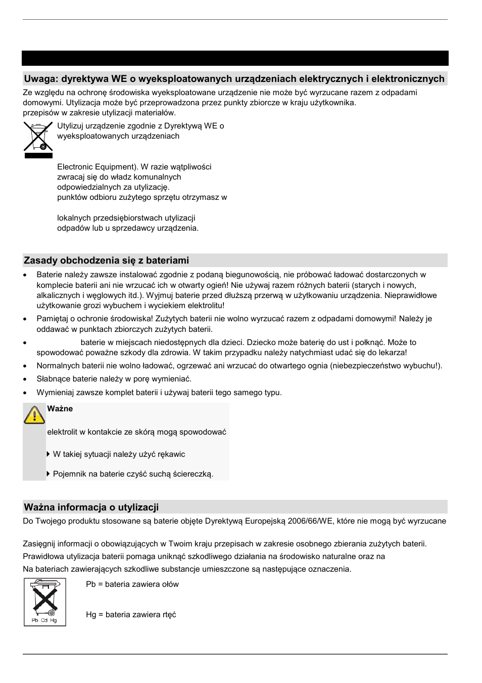 Utylizacja, Zasady obchodzenia się z bateriami, Ważna informacja o utylizacji baterii | ABUS TVVR45030 Operating instructions User Manual | Page 435 / 508