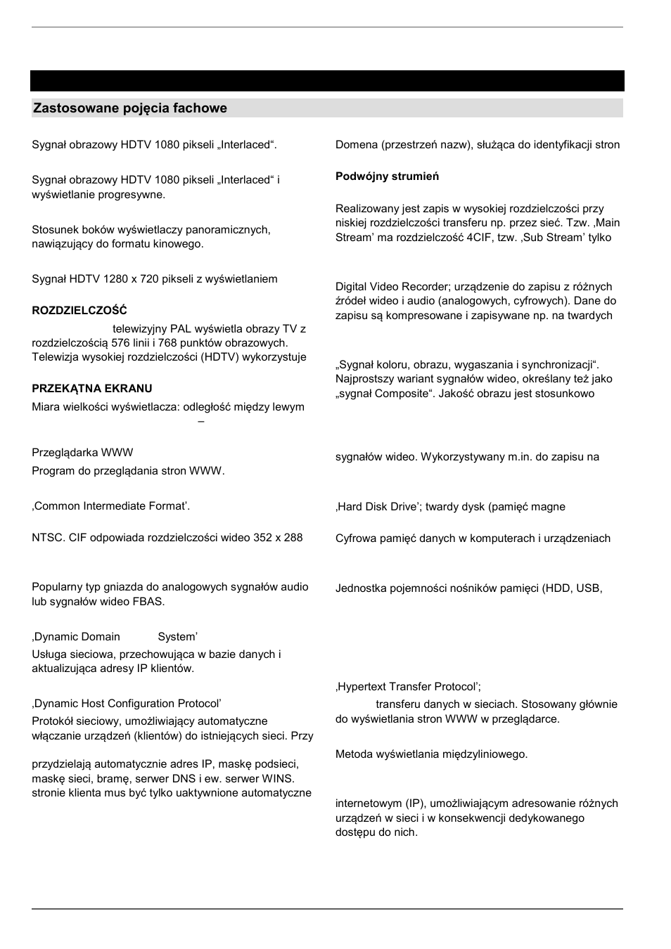 Glosariusz, Zastosowane pojęcia fachowe | ABUS TVVR45030 Operating instructions User Manual | Page 437 / 508