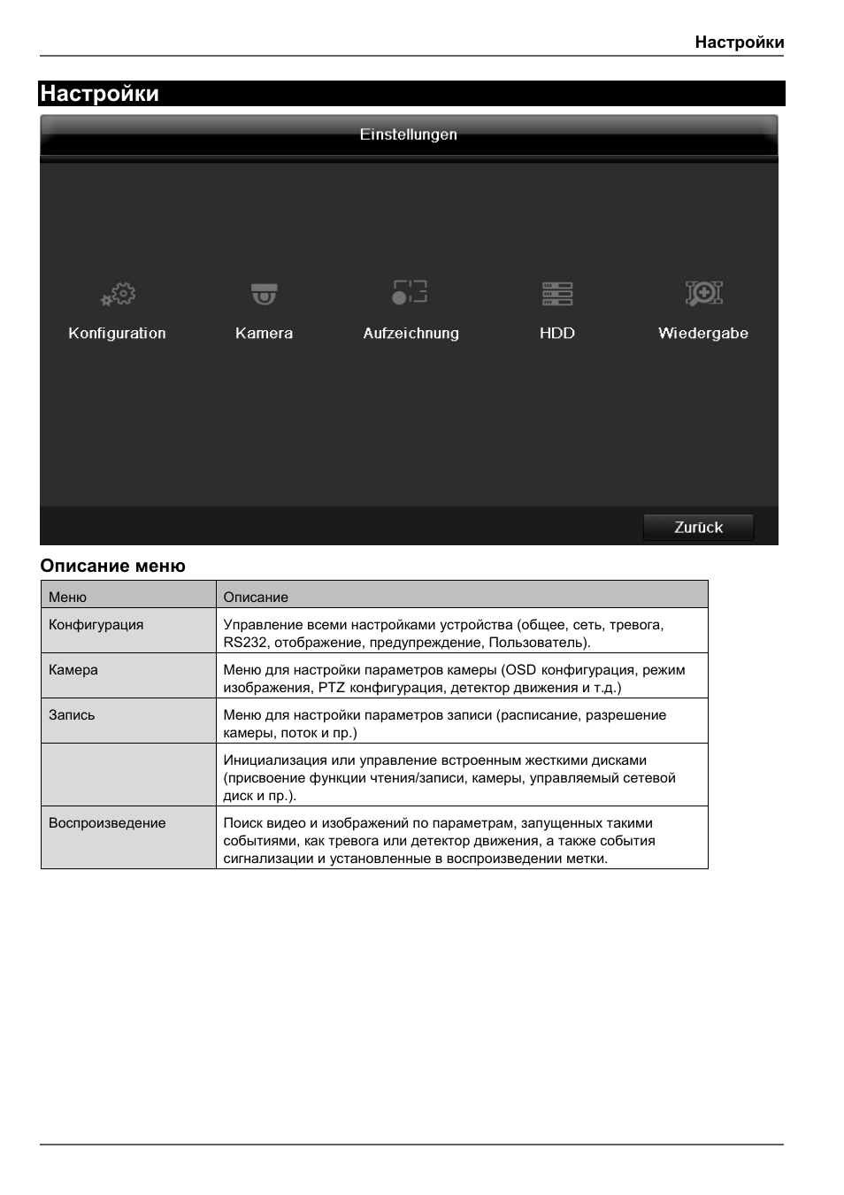 Настройки, Описание меню | ABUS TVVR45030 Operating instructions User Manual | Page 469 / 508