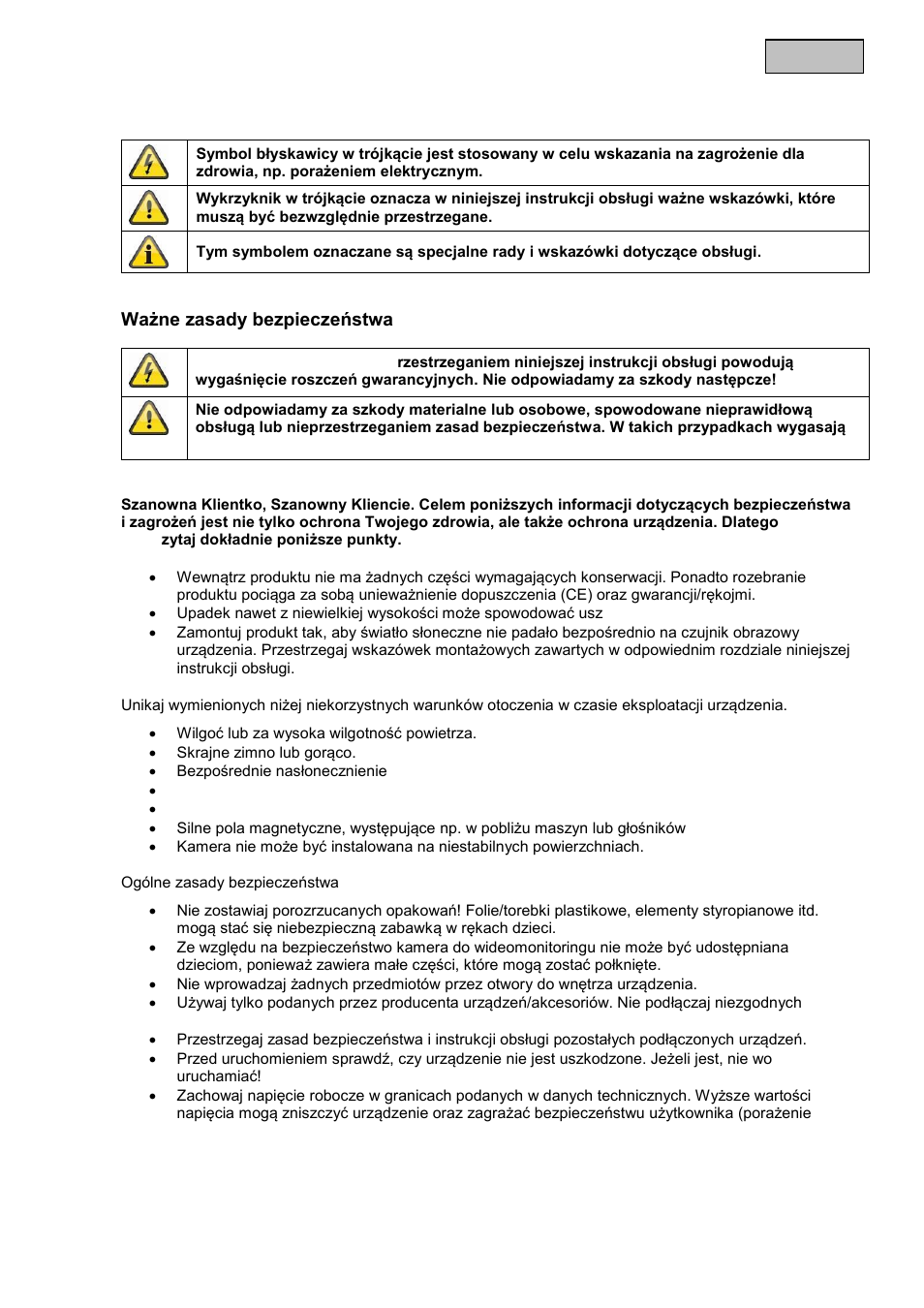 Polski icon explanation, Ważne zasady bezpieczeństwa | ABUS TVIP82x00 Operating instructions User Manual | Page 339 / 402