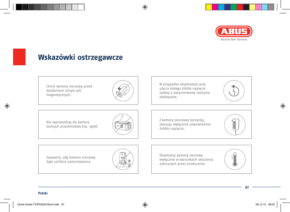 Wskazówki ostrzegawcze | ABUS TVIP52502 Quick operating instructions User Manual | Page 67 / 104