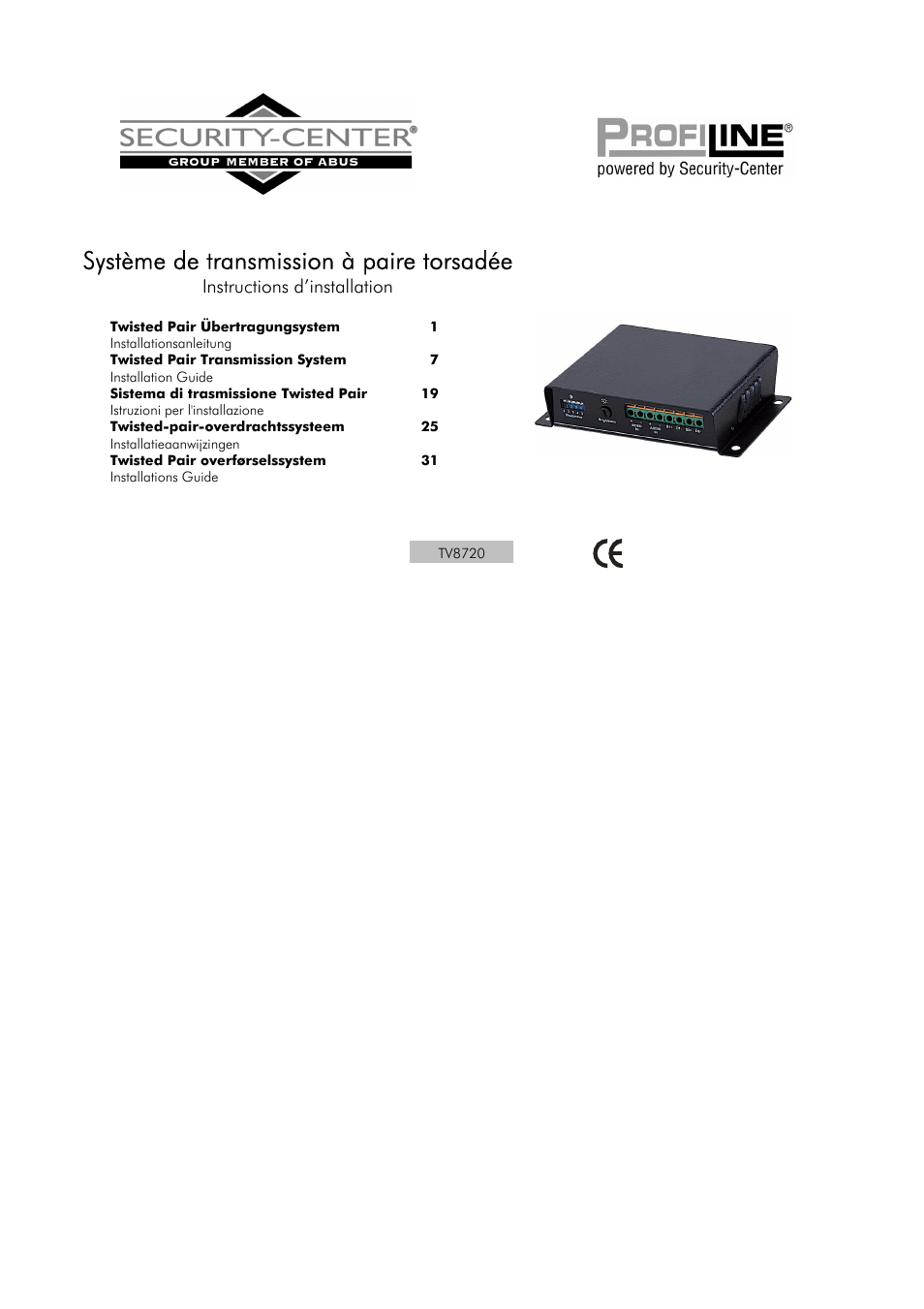 Système de transmission à paire torsadée, Instructions d’installation | ABUS TV8720 User Manual | Page 14 / 37