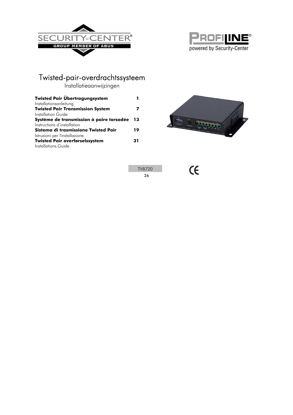 Twisted-pair-overdrachtssysteem, Installatieaanwijzingen | ABUS TV8720 User Manual | Page 26 / 37