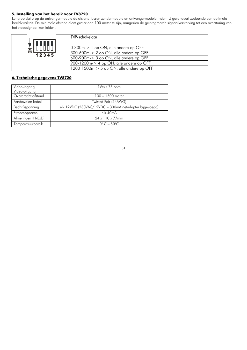 Dip-schakelaar | ABUS TV8720 User Manual | Page 31 / 37