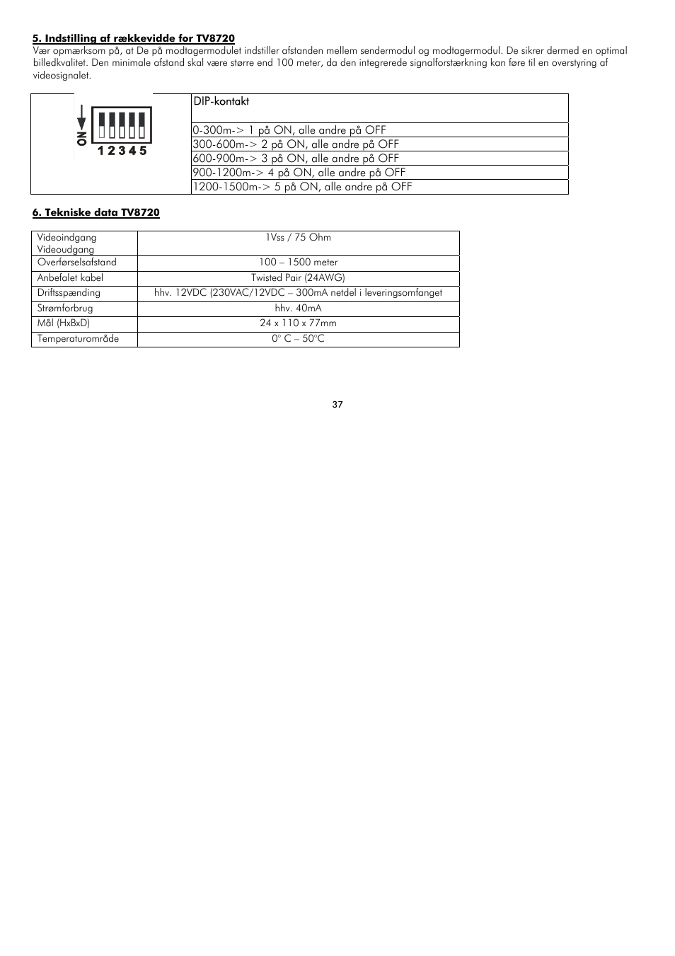 Dip-kontakt | ABUS TV8720 User Manual | Page 37 / 37