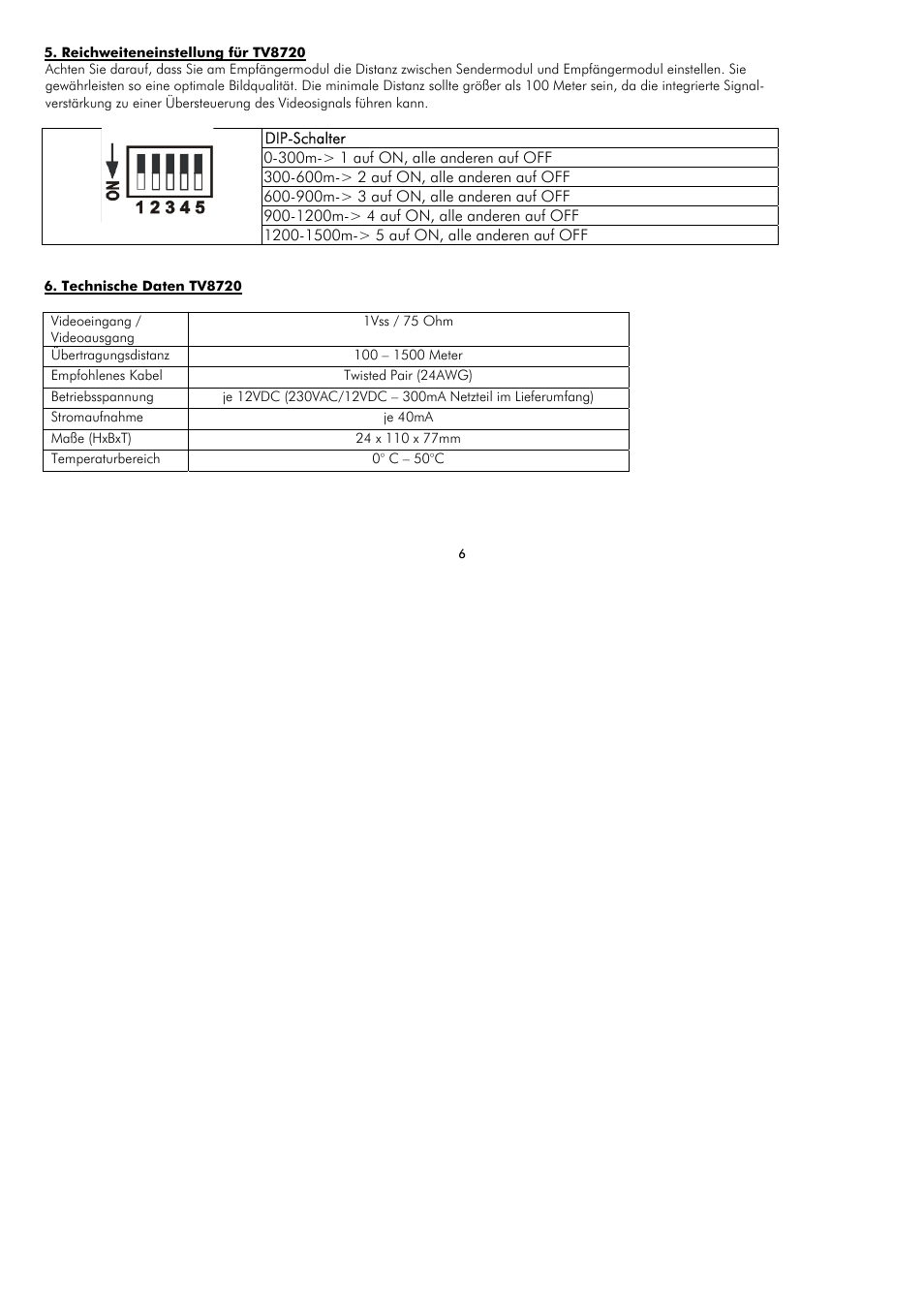 Dip-schalter | ABUS TV8720 User Manual | Page 6 / 37