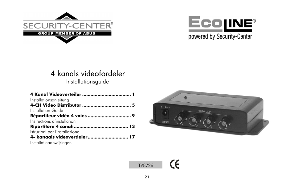 4 kanals videofordeler | ABUS TV8726 User Manual | Page 21 / 24