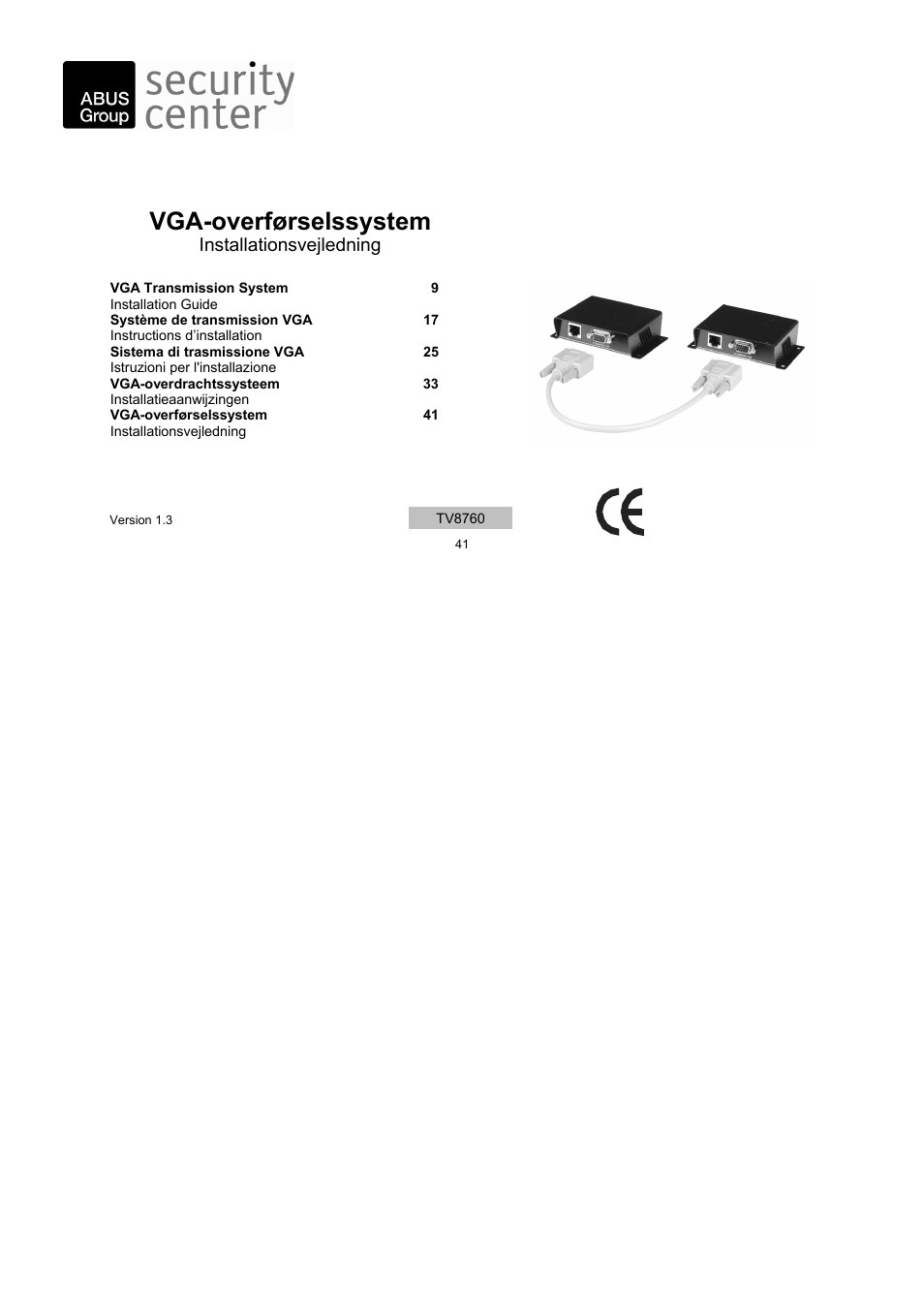 Vga-overførselssystem | ABUS TV8760 User Manual | Page 41 / 48