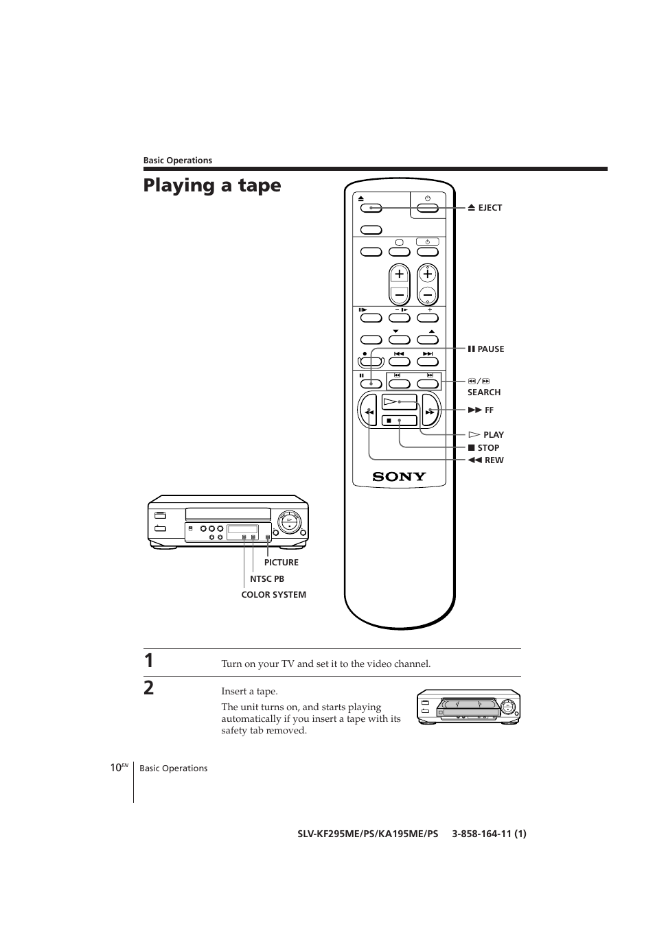 Playing a tape | Sony SLV-KF295ME User Manual | Page 10 / 28