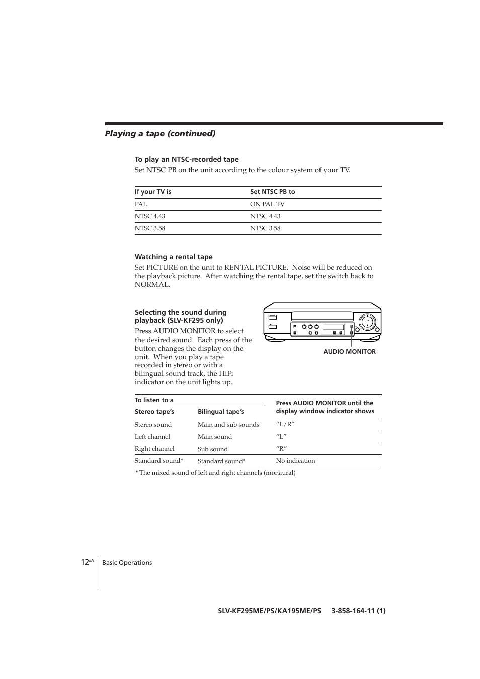 Playing a tape (continued) | Sony SLV-KF295ME User Manual | Page 12 / 28