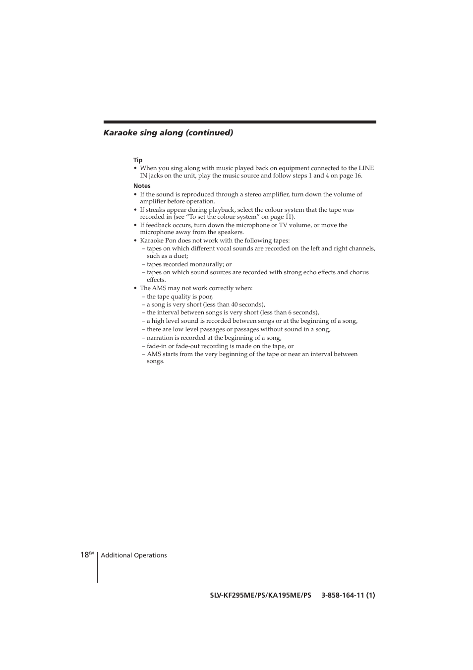 Karaoke sing along (continued) | Sony SLV-KF295ME User Manual | Page 18 / 28