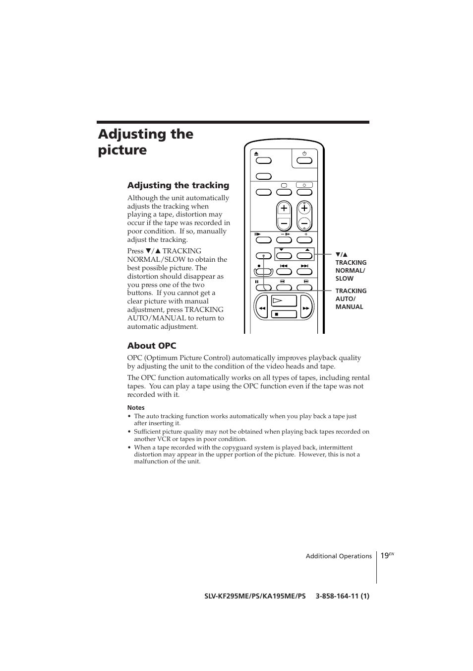 Adjusting the picture | Sony SLV-KF295ME User Manual | Page 19 / 28