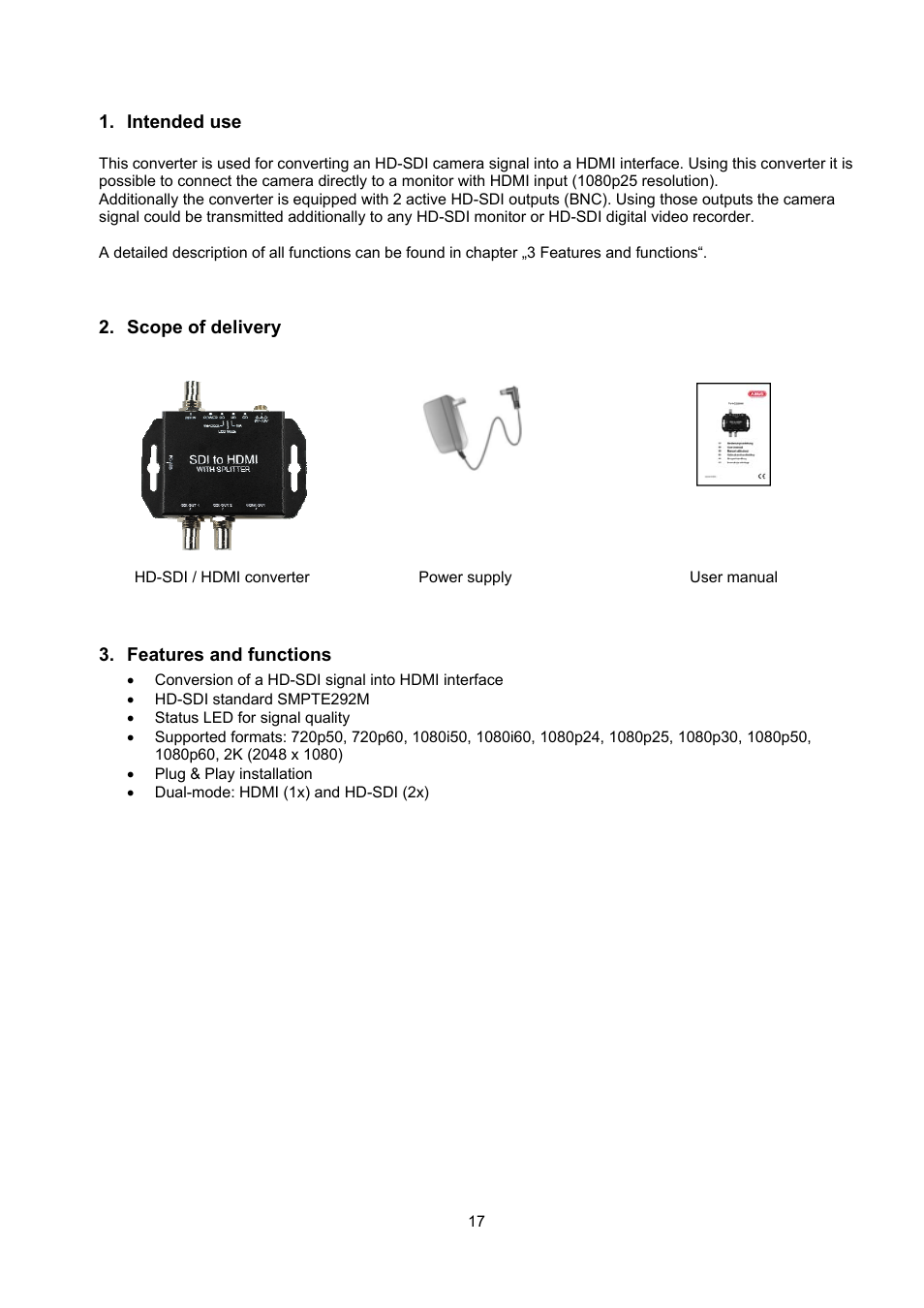 Intended use, Scope of delivery, Features and functions | ABUS TVAC22000 User Manual | Page 17 / 58
