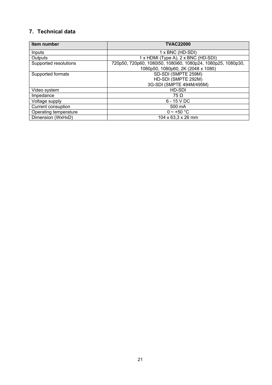 Technical data | ABUS TVAC22000 User Manual | Page 21 / 58