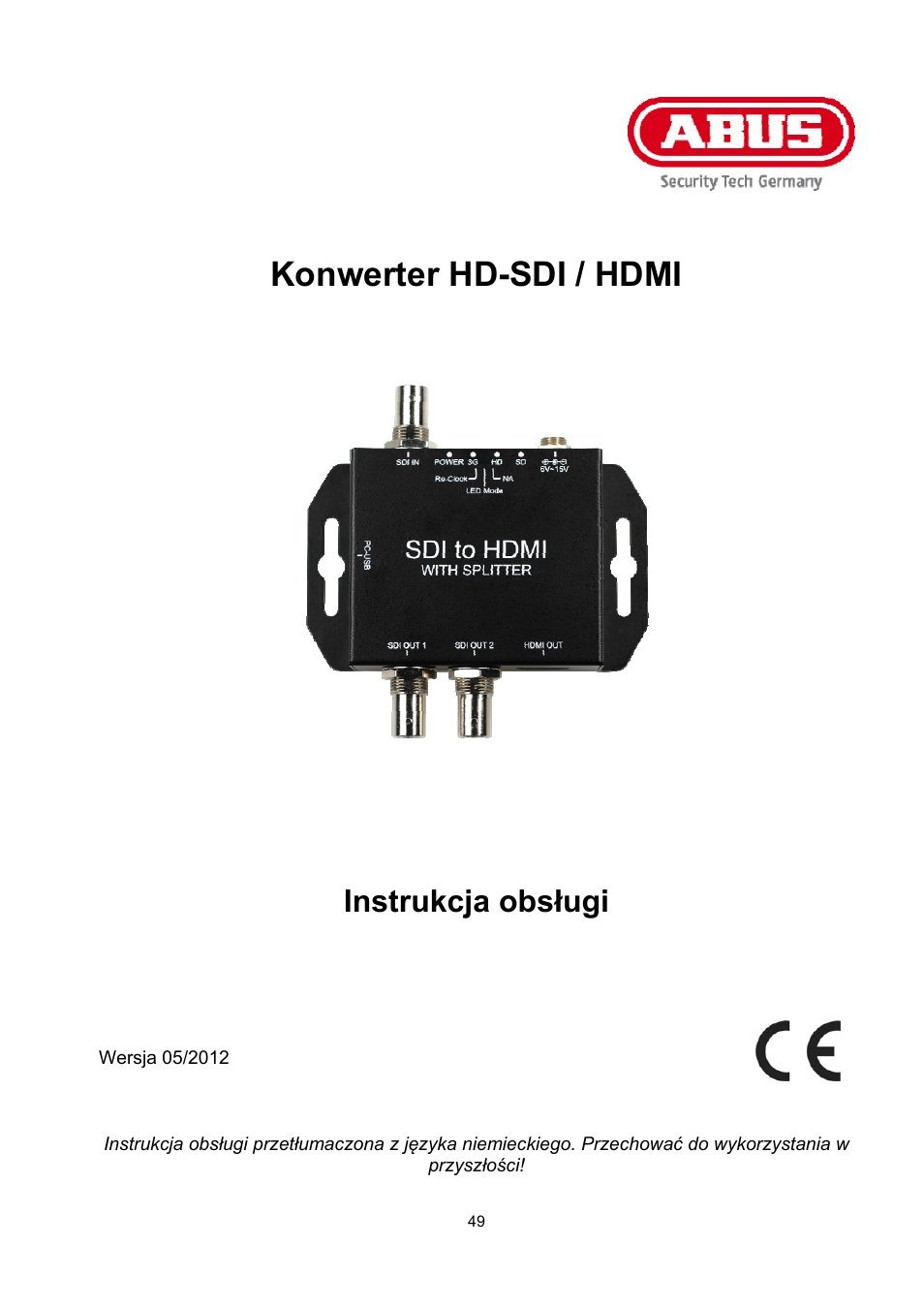 Konwerter hd-sdi / hdmi, Instrukcja obsługi | ABUS TVAC22000 User Manual | Page 49 / 58