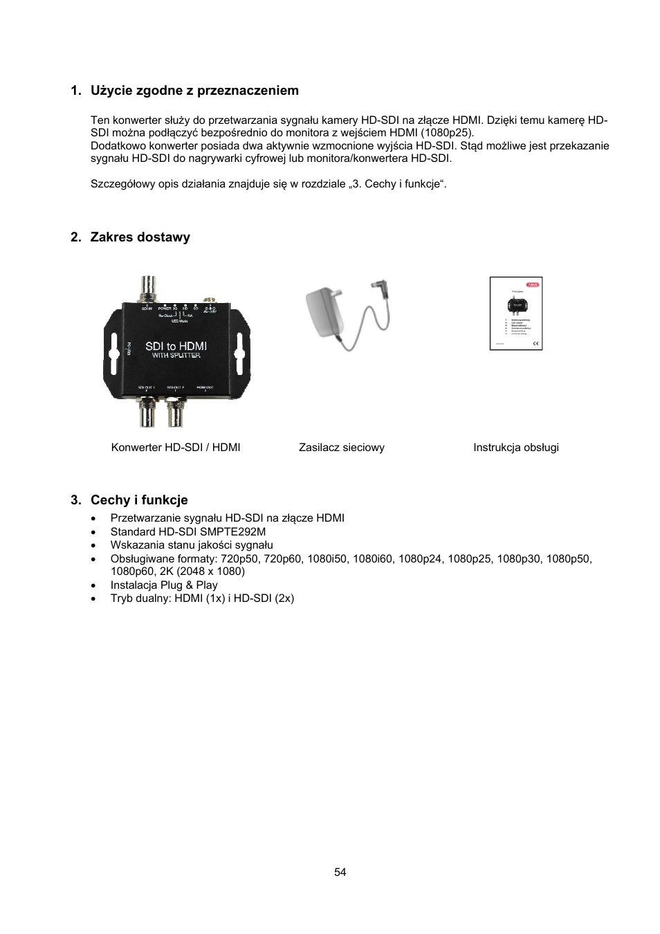 Użycie zgodne z przeznaczeniem, Zakres dostawy, Cechy i funkcje | ABUS TVAC22000 User Manual | Page 54 / 58