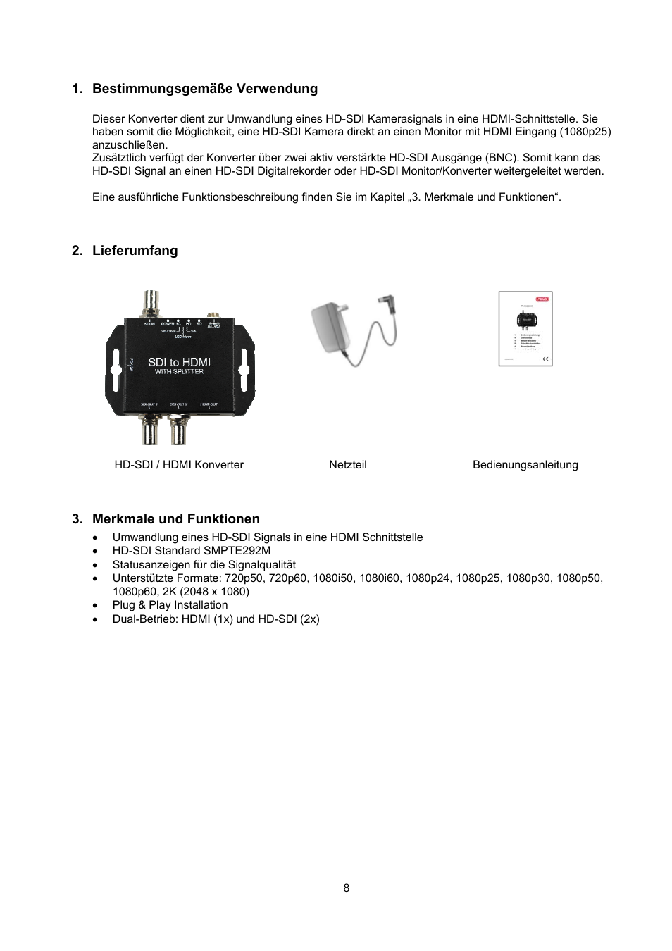Bestimmungsgemäße verwendung, Lieferumfang, Merkmale und funktionen | ABUS TVAC22000 User Manual | Page 8 / 58