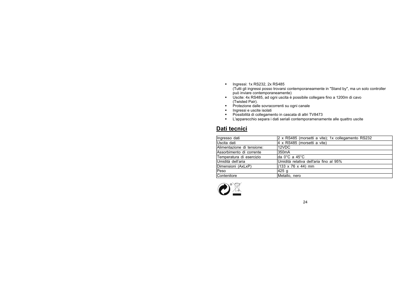 Dati tecnici | ABUS TV8473 User Manual | Page 24 / 25