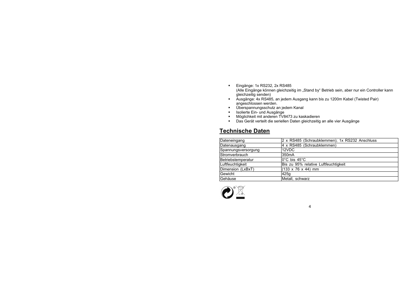 Technische daten | ABUS TV8473 User Manual | Page 4 / 25