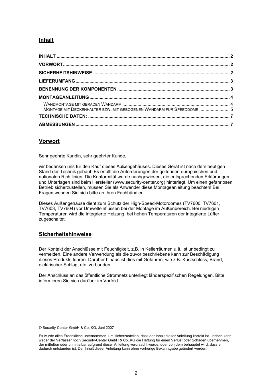 ABUS TV7606 User Manual | Page 2 / 48