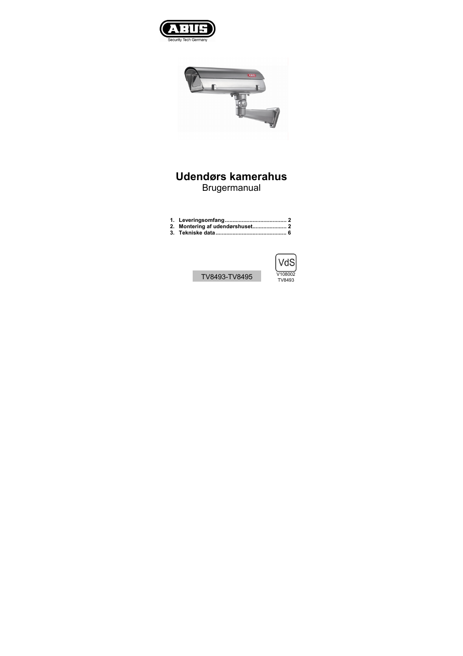 Dk-tv8493-tv8495-07082008, Udendørs kamerahus, Brugermanual | ABUS TV8493-TV8495 User Manual | Page 25 / 30