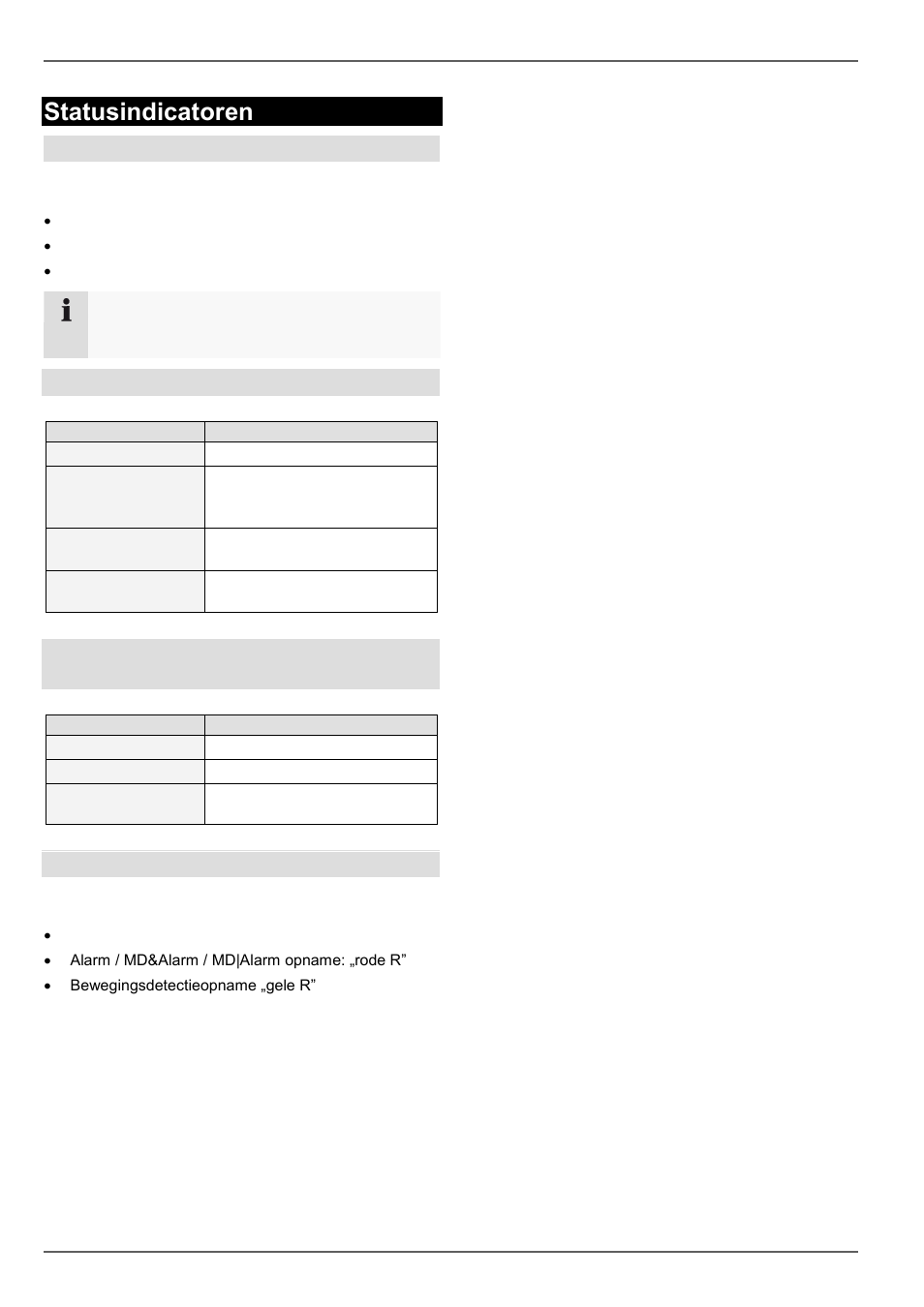 Statusindicatoren, Algemeen, Dvr status led | Selectietoetsen voor de camera's status led, Informatie op de monitor | ABUS TVVR60021 User Manual | Page 147 / 394