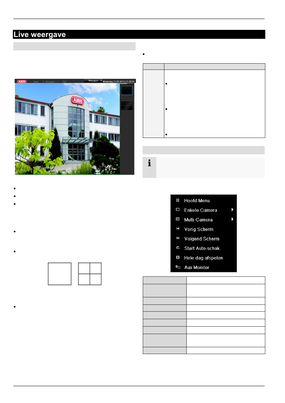 Statussymbolen, Live weergave, Overzicht | Pop-up menu bij bediening met de muis | ABUS TVVR60021 User Manual | Page 151 / 394