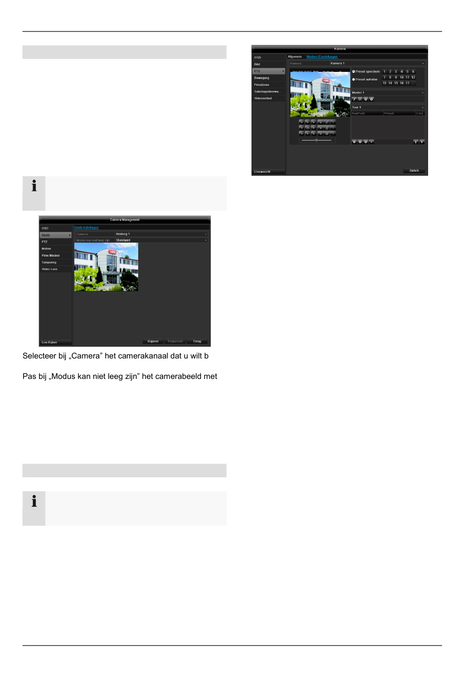 Opslaan en oproepen van presets, Installeren en oproepen van tours, Hoofd menu | Beeld | ABUS TVVR60021 User Manual | Page 171 / 394