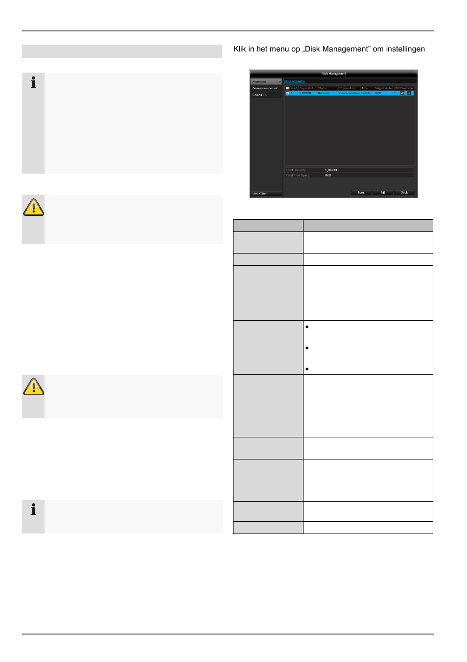 Harde schijf inbouwen, Parameters van het harde-schijfbeheer, Harde schijven | ABUS TVVR60021 User Manual | Page 178 / 394