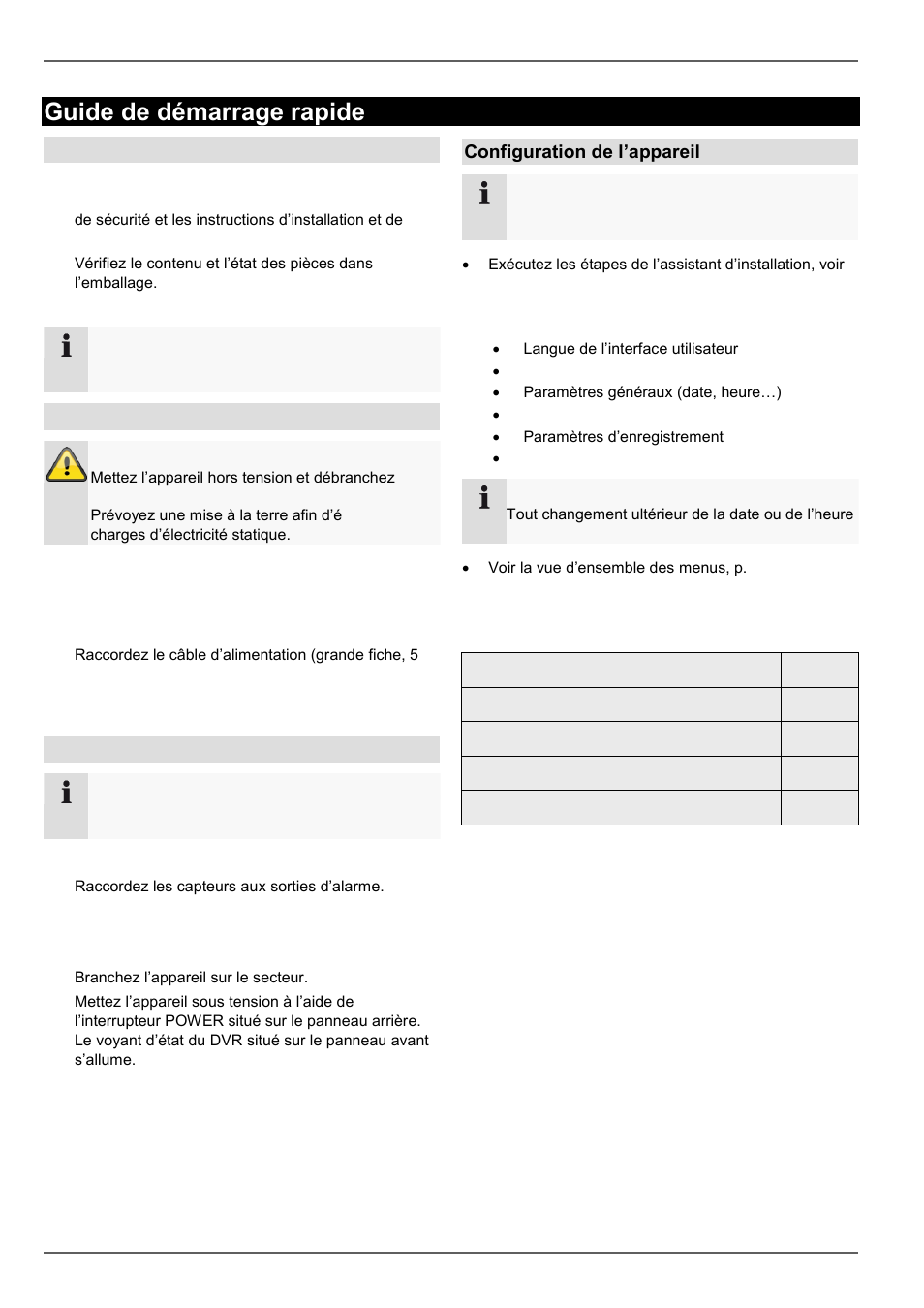 Guide de démarrage rapide, Avant de commencer, Monjours du disque dur | Branchements, Configuration de l’appareil | ABUS TVVR60021 User Manual | Page 208 / 394