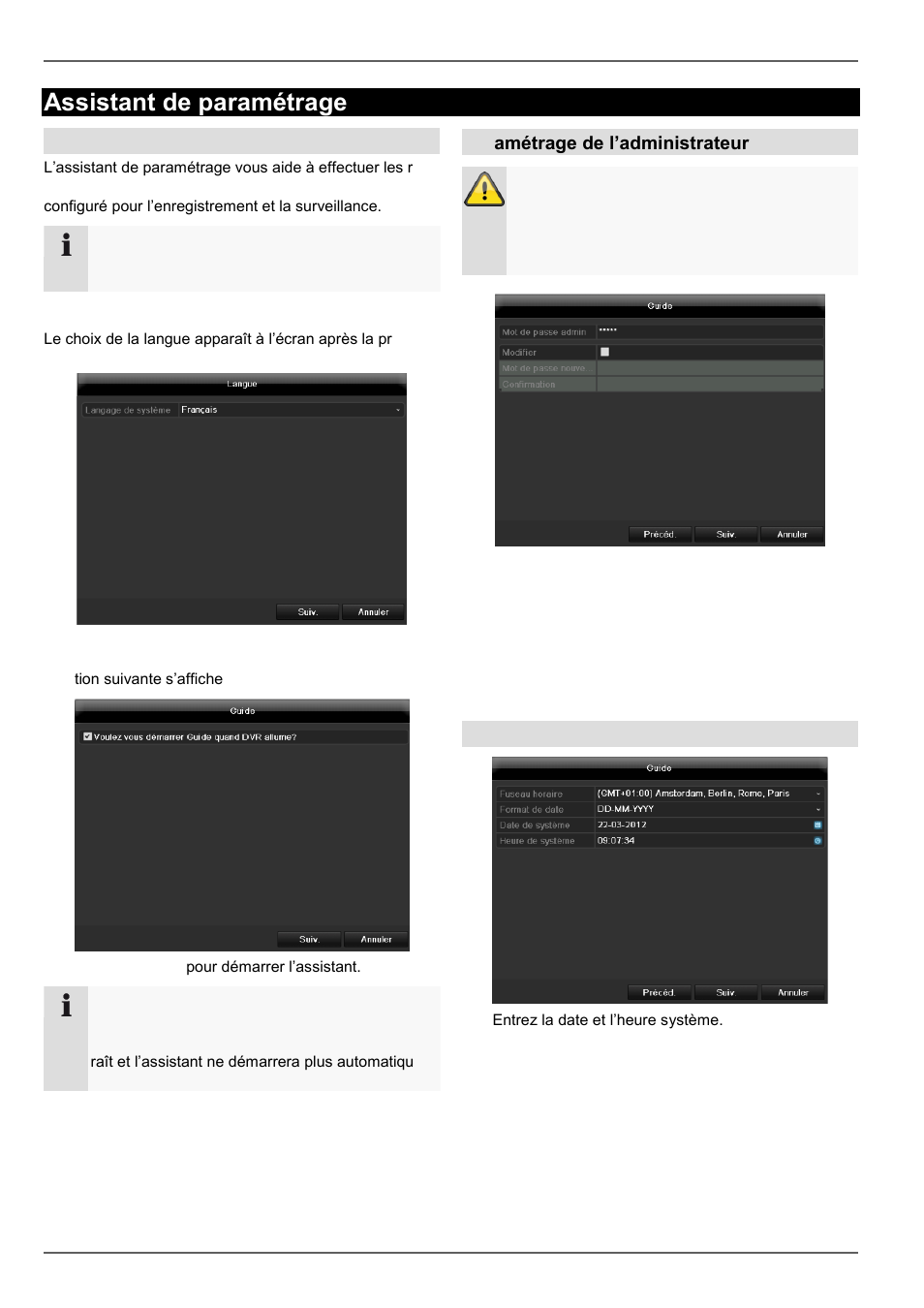 P. 215, Assistant de paramétrage, Paramétrage du système | Par amétrage de l’administrateur, Date / temps | ABUS TVVR60021 User Manual | Page 215 / 394