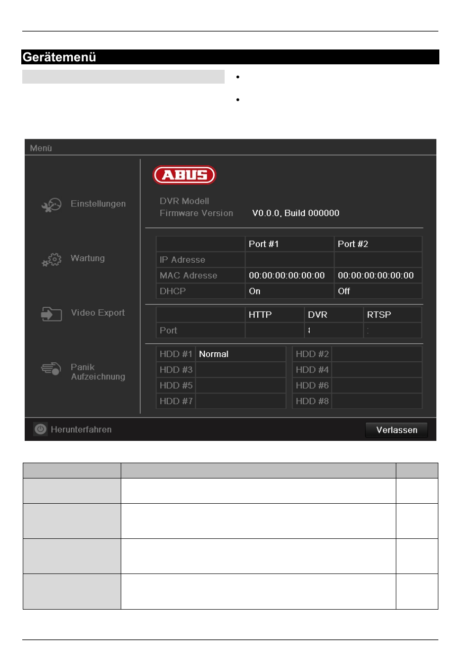 Gerätemenü, Menübeschreibung | ABUS TVVR60021 User Manual | Page 26 / 394
