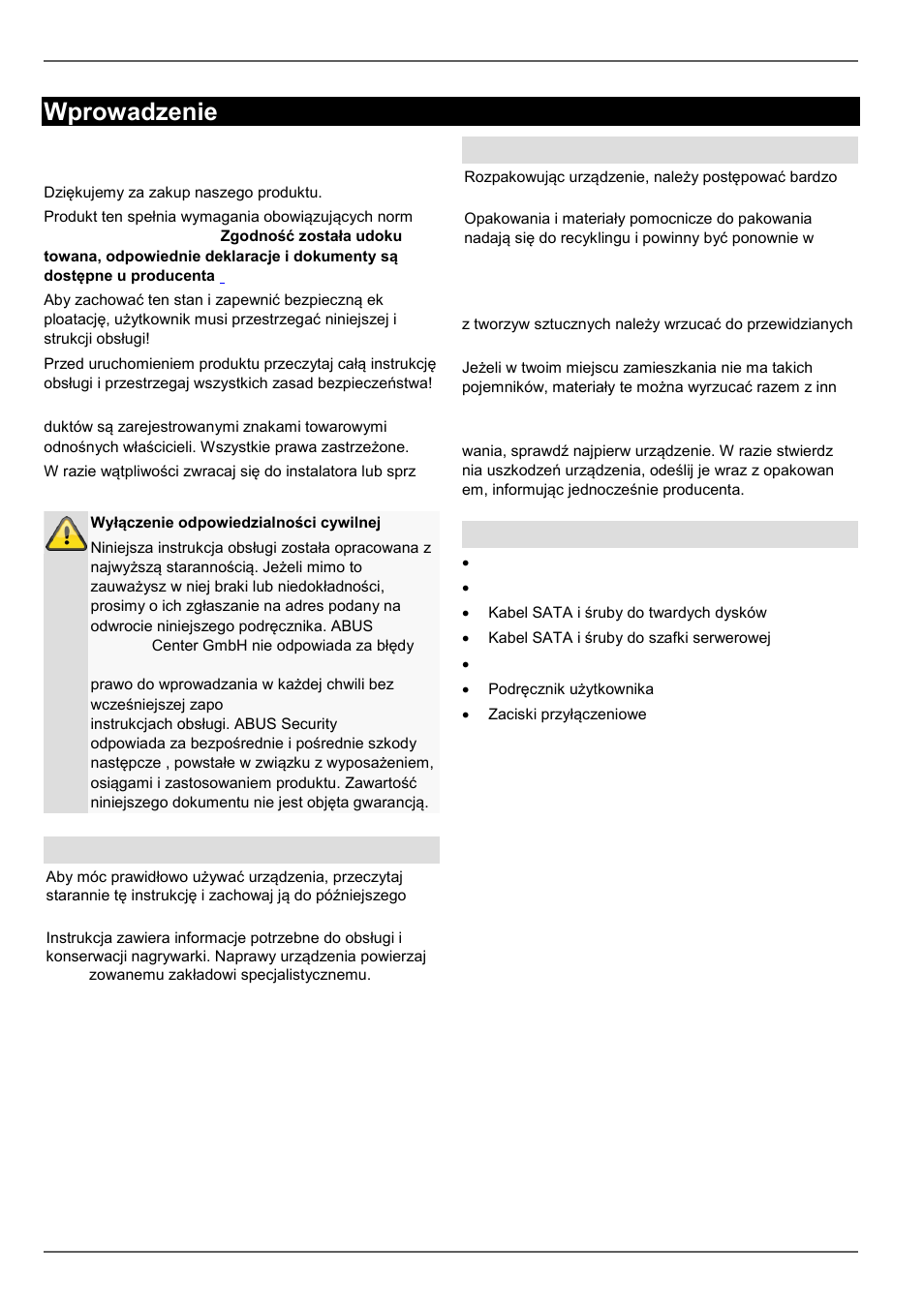 Wprowadzenie, Ogólne informacje, Rozpakowanie | Zakres dostawy | ABUS TVVR60021 User Manual | Page 339 / 394