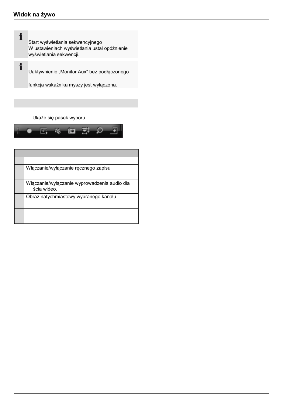 Widok na żywo, Pasek wyboru na obrazie kamery | ABUS TVVR60021 User Manual | Page 350 / 394