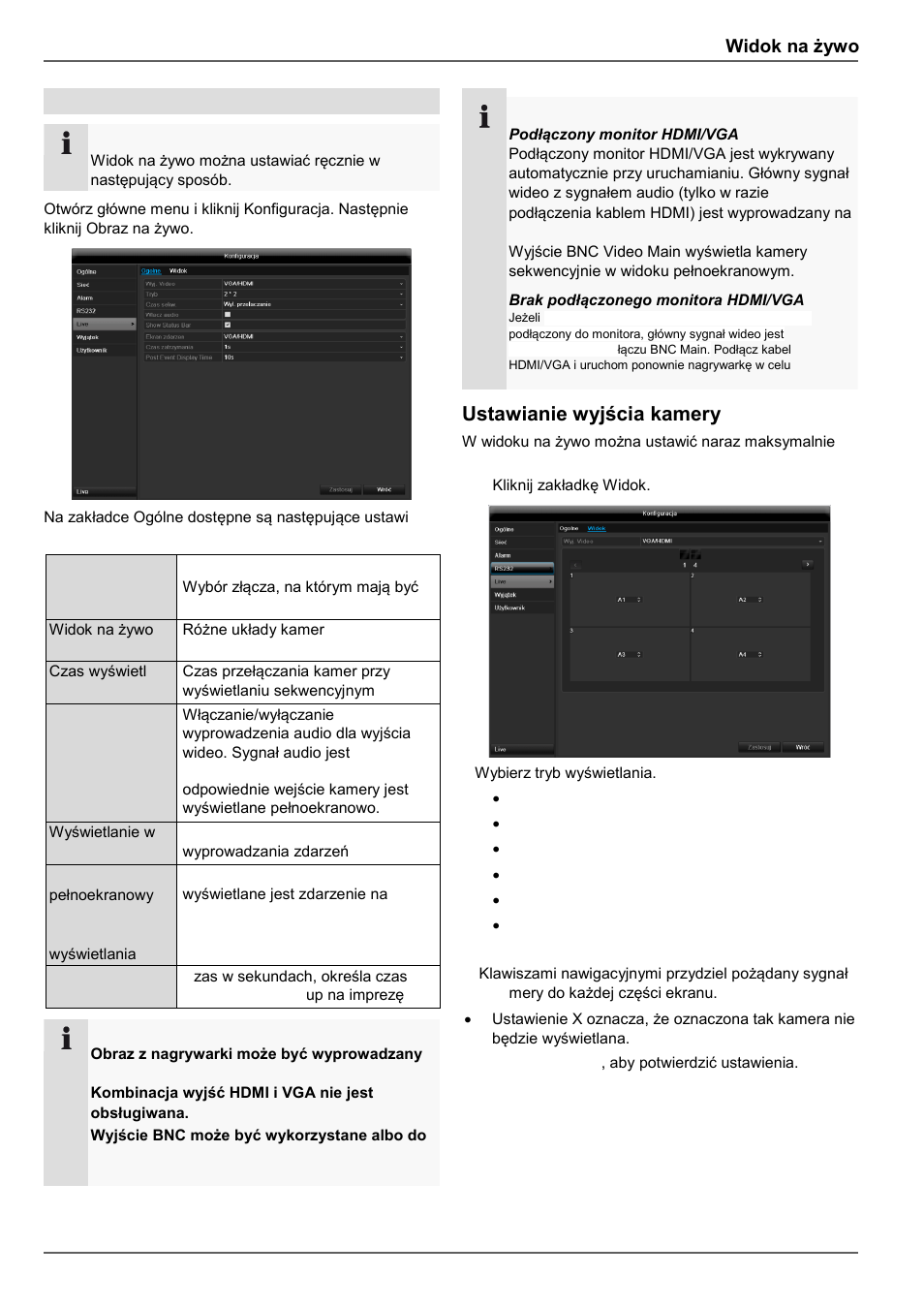 Ustawianie wyjścia kamery, Widok na żywo, Ustawienia | ABUS TVVR60021 User Manual | Page 351 / 394