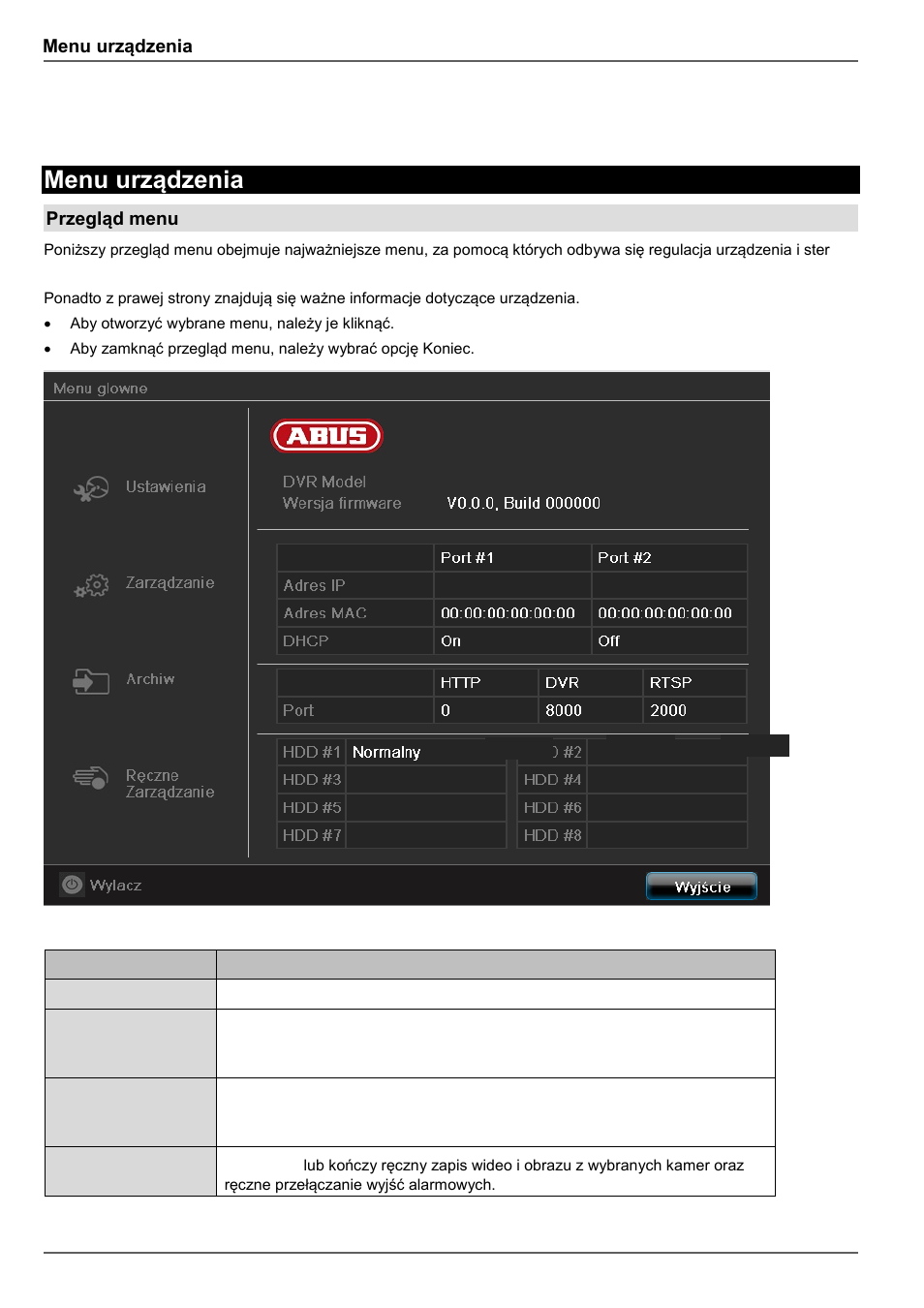 Menu urządzenia, Opis menu | ABUS TVVR60021 User Manual | Page 354 / 394
