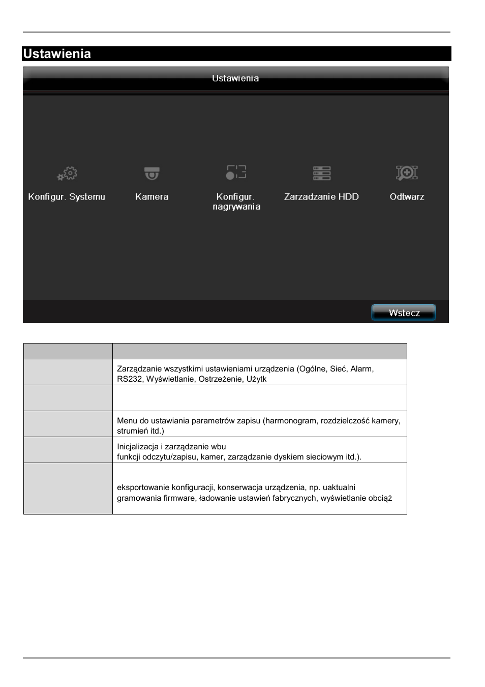 Ustawienia, Opis menu | ABUS TVVR60021 User Manual | Page 355 / 394