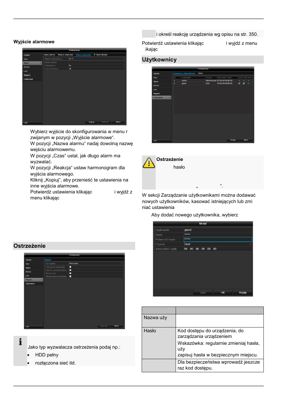 Konfiguracja, Ostrzeżenie, Użytkownicy | ABUS TVVR60021 User Manual | Page 365 / 394
