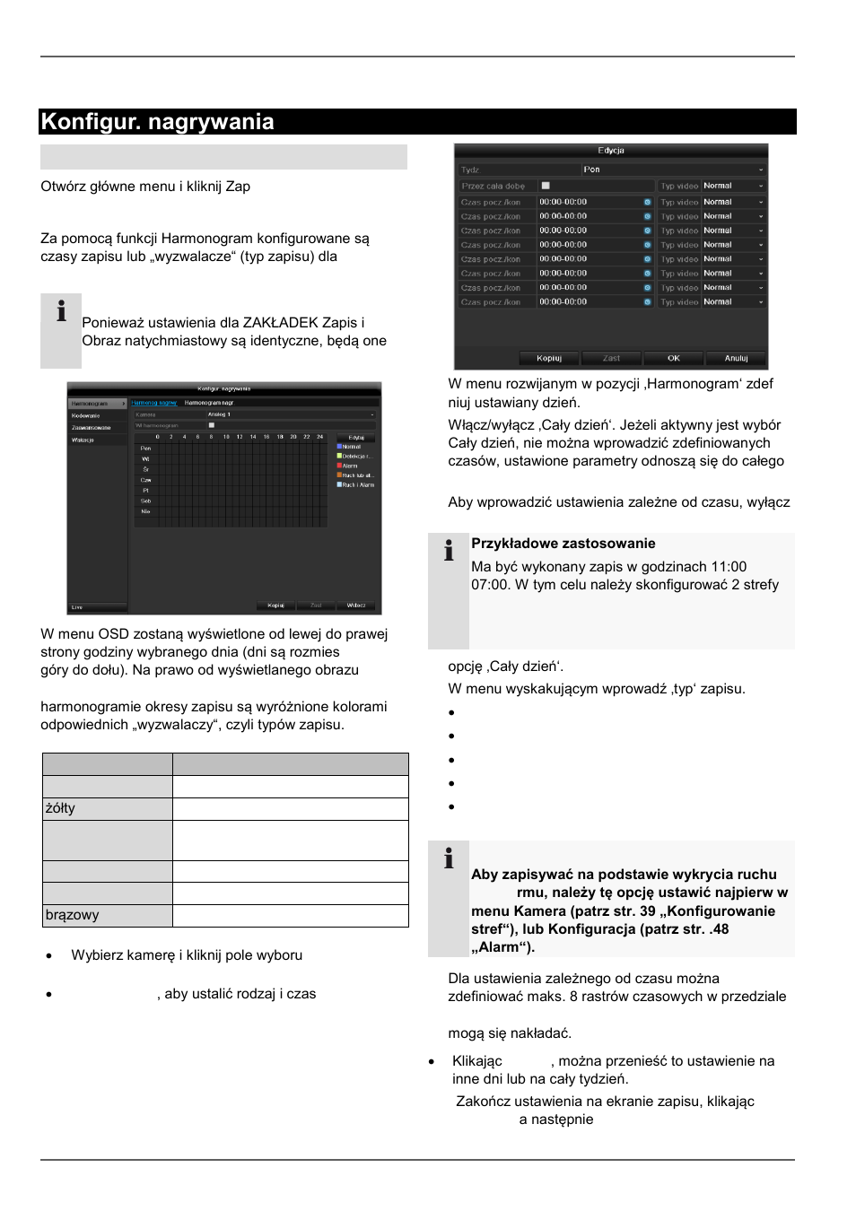 Harmonogram, Konfigur. nagrywania, Ustawianie | ABUS TVVR60021 User Manual | Page 372 / 394