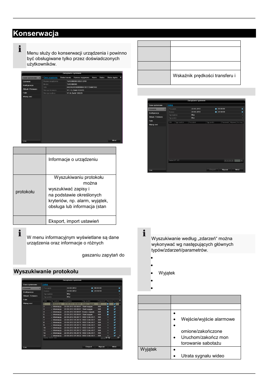Konserwacja, Informacja o systemie, Wyszukiwanie protokołu | ABUS TVVR60021 User Manual | Page 380 / 394