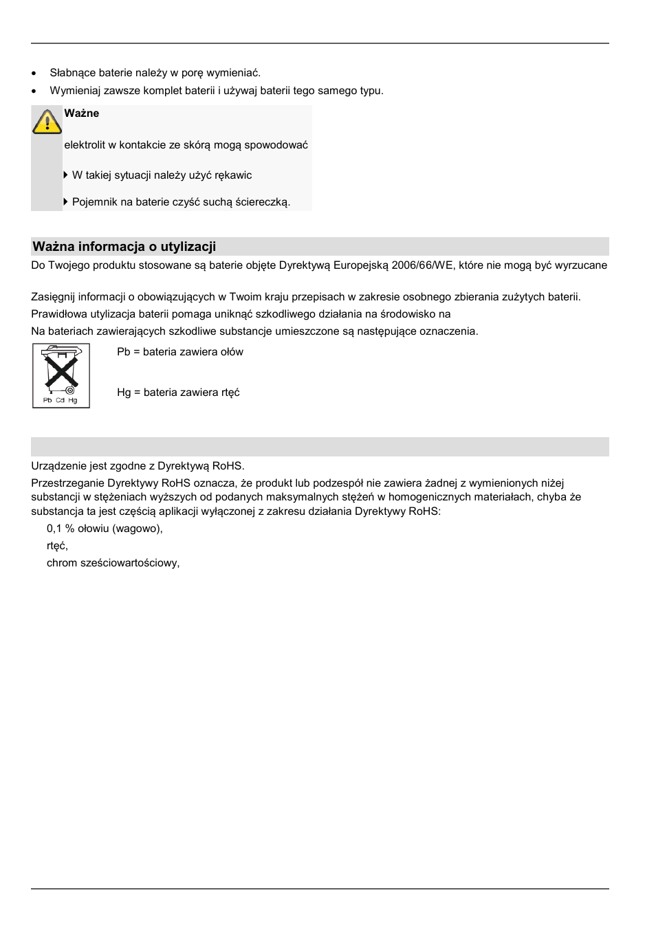 Utylizacja, Ważna informacja o utylizacji baterii, Informacja o dyrektywie we rohs | ABUS TVVR60021 User Manual | Page 390 / 394